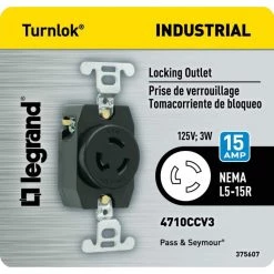 Pass & Seymour Turnlok 15 Amp 125-Volt NEMA L5-15R Locking Receptacle by Legrand -Legrand Sales black legrand electrical outlets receptacles 4710ccv3 4f 1000
