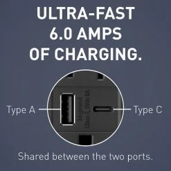Radiant 15 Amp 125-Volt Decorator Duplex Outlet with 6.0 Amp Type A/C USB, Black by Legrand -Legrand Sales black legrand electrical outlets receptacles r26usbac6bkccv4 4f 1000
