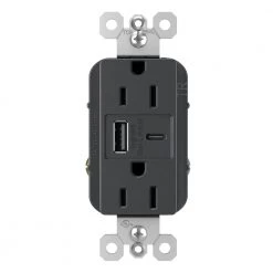 Radiant 15 Amp 125-Volt Decorator Duplex Outlet with 6.0 Amp Type A/C USB, Black by Legrand