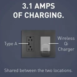 Radiant 15 Amp 125-Volt Decorator Duplex Outlet Tamper Resistant USB Wireless Charger with Wall Plate USB, Black by Legrand -Legrand Sales black legrand electrical outlets receptacles rwc826usbbkccv2 44 1000