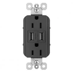 Radiant 15 Amp 125 Volt Duplex Outlet with 3.1 Amp USB, Black by Legrand