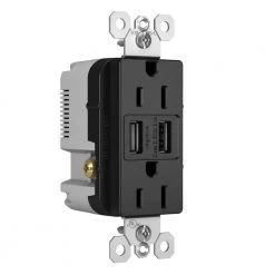 Radiant 15 Amp 125 Volt Duplex Outlet with 3.1 Amp USB, Black by Legrand -Legrand Sales black legrand electrical outlets receptacles tm826usbbkccv4 c3 1000