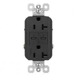 Radiant 20 Amp 125-Volt Tamper-Resistant Duplex Outlet with Ultra-Fast PLUS Power Delivery USB C/C, Black by Legrand