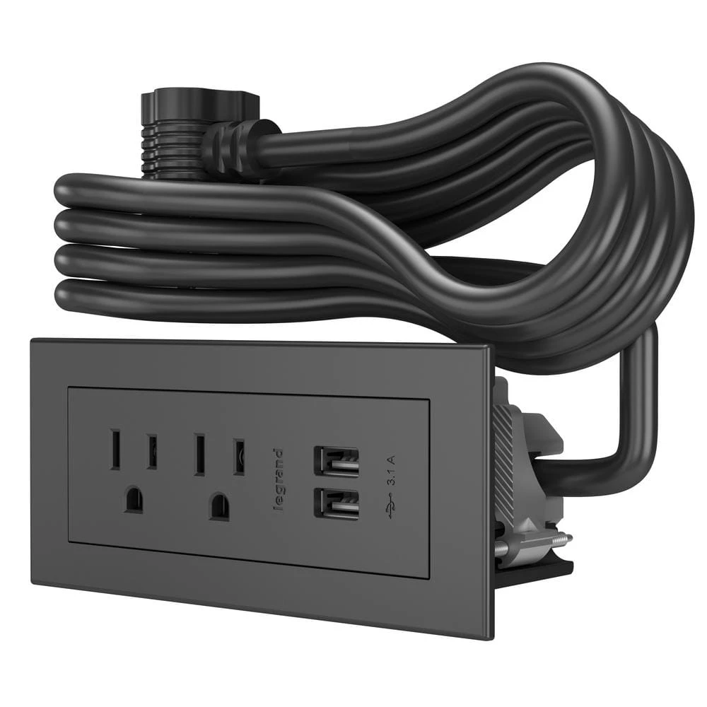 10 ft. Cord 15 Amp 2-Outlet and 2 Type A USB Radiant Furniture Power Strip in Black by Legrand 3 10 ft. Cord 15 Amp 2-Outlet and 2 Type A USB Radiant Furniture Power Strip in Black by Legrand