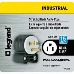 Pass & Seymour Extra-Hard Use 15 Amp 125-Volt NEMA 5-15P Angled Straight Blade Plug by Legrand 7 Pass & Seymour Extra-Hard Use 15 Amp 125-Volt NEMA 5-15P Angled Straight Blade Plug by Legrand -Legrand Sales black white legrand electrical plugs connectors ps5266ssanccv4 4f 1000