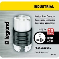 Pass & Seymour Extra-Hard Use 20 Amp 250-Volt NEMA 6-20R Straight Blade Connector by Legrand -Legrand Sales black white legrand electrical plugs connectors ps5469xccv4 fa 1000