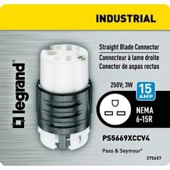 Pass & Seymour Extra-Hard Use 15 Amp 250-Volt NEMA 6-15R Straight Blade Connector by Legrand 12 Pass & Seymour Extra-Hard Use 15 Amp 250-Volt NEMA 6-15R Straight Blade Connector by Legrand -Legrand Sales black white legrand electrical plugs connectors ps5669xccv4 c3 1000