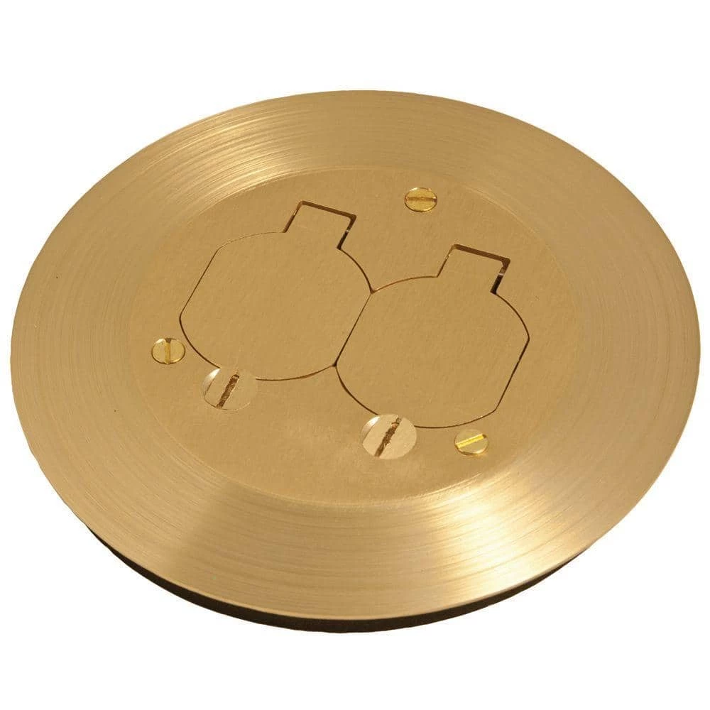 6-1/4 in. W Brass Round Floor Box Cover Kit with 2 Lift Lids for Use with 5511 Floor Box (1-Pack) by RACO 3 6-1/4 in. W Brass Round Floor Box Cover Kit with 2 Lift Lids for Use with 5511 Floor Box (1-Pack) by RACO