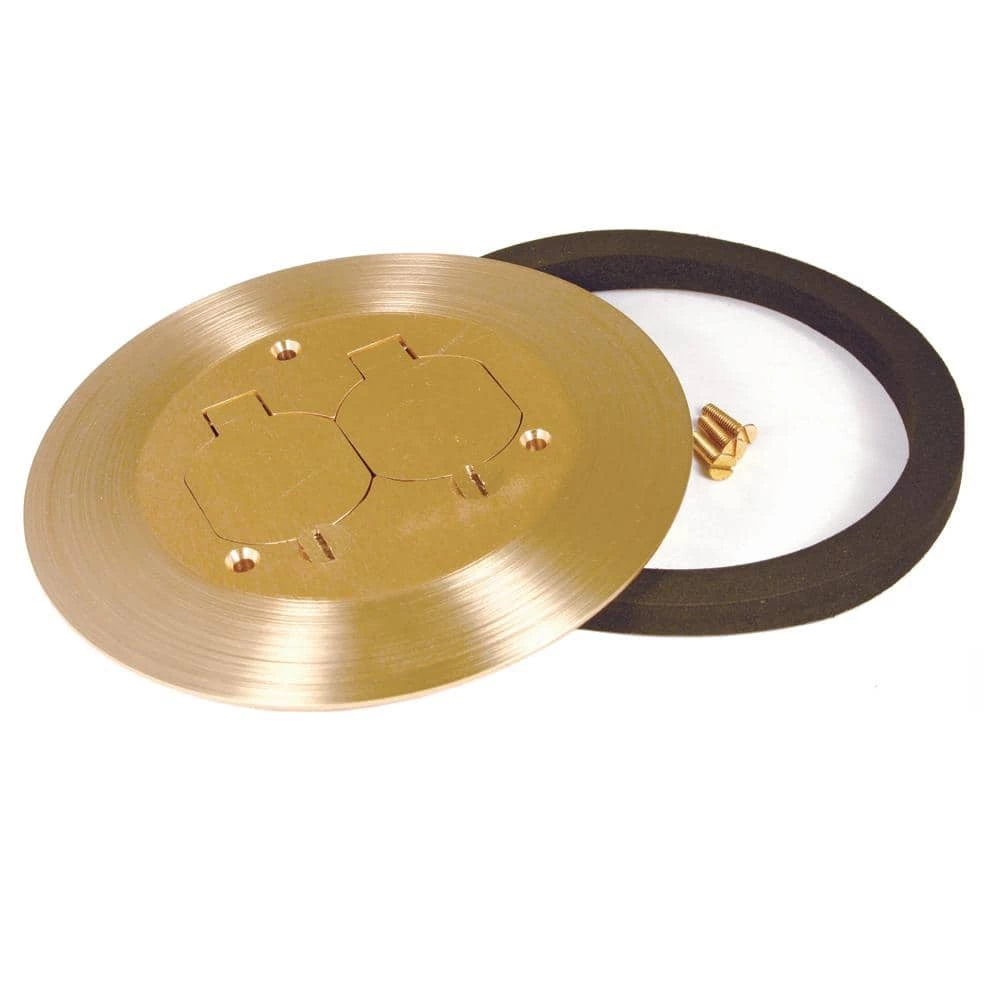 6-1/4 in. W Brass Round Floor Box Cover Kit with 2 Lift Lids for Use with 5511 Floor Box (1-Pack) by RACO 4 6-1/4 in. W Brass Round Floor Box Cover Kit with 2 Lift Lids for Use with 5511 Floor Box (1-Pack) by RACO - Image 2