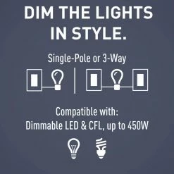 Radiant 450-Watt Single Pole/3-Way LED/CFL/Incandescent Dimmer with Wall Plate with Dark Bronze by Legrand -Legrand Sales dark bronze legrand dimmers rhcl453pwpdb fa 1000