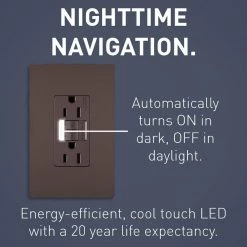 Radiant 15 Amp 125-Volt Tamper Resistant Self-Test GFCI Duplex Outlet with Night Light, Dark Bronze by Legrand -Legrand Sales dark bronze legrand electrical outlets receptacles 1597ntltrdbcc4 4f 1000
