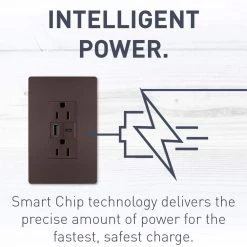 Radiant 15 Amp 125-Volt Decorator Duplex Outlet with 6.0 Amp Type A/C USB, Dark Bronze by Legrand -Legrand Sales dark bronze legrand electrical outlets receptacles r26usbac6dbccv4 44 1000