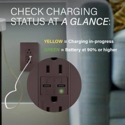 Radiant 15 Amp 125-Volt Tamper-Resistant Duplex Outlet with Ultra-Fast 6A PLUS 30W Power Delivery USB C/C, Dark Bronze by Legrand -Legrand Sales dark bronze legrand electrical outlets receptacles r26usbpddbcc6 4f 1000