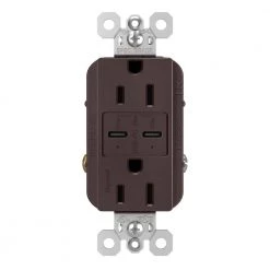 Radiant 15 Amp 125-Volt Tamper-Resistant Duplex Outlet with Ultra-Fast 6A PLUS 30W Power Delivery USB C/C, Dark Bronze by Legrand