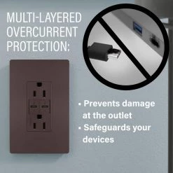 Radiant 15 Amp 125-Volt Tamper-Resistant Duplex Outlet with Ultra-Fast 6A PLUS 30W Power Delivery USB C/C, Dark Bronze by Legrand -Legrand Sales dark bronze legrand electrical outlets receptacles r26usbpddbcc6 fa 1000