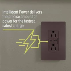 Radiant 20 Amp 125-Volt Tamper-Resistant Duplex Outlet with Ultra-Fast PLUS Power Delivery USB C/C, Dark Bronze by Legrand -Legrand Sales dark bronze legrand electrical outlets receptacles tr20usbpddb 44 1000