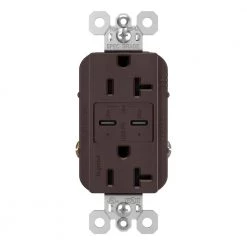 Radiant 20 Amp 125-Volt Tamper-Resistant Duplex Outlet with Ultra-Fast PLUS Power Delivery USB C/C, Dark Bronze by Legrand