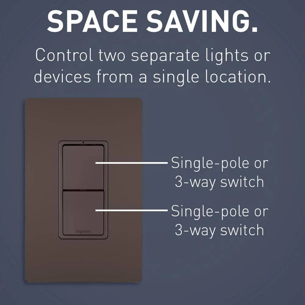 Radiant 15 Amp 120-Volt 2-Switch 3-Way plus 3-Way Combination Decorator Rocker Light Switch, Dark Bronze by Legrand 7 Radiant 15 Amp 120-Volt 2-Switch 3-Way plus 3-Way Combination Decorator Rocker Light Switch, Dark Bronze by Legrand - Image 5