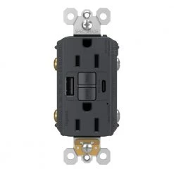 Radiant 15 Amp 125-Volt Tamper Resistant Self-Test GFCI Duplex Outlet with Type A/C USB, Graphite by Legrand