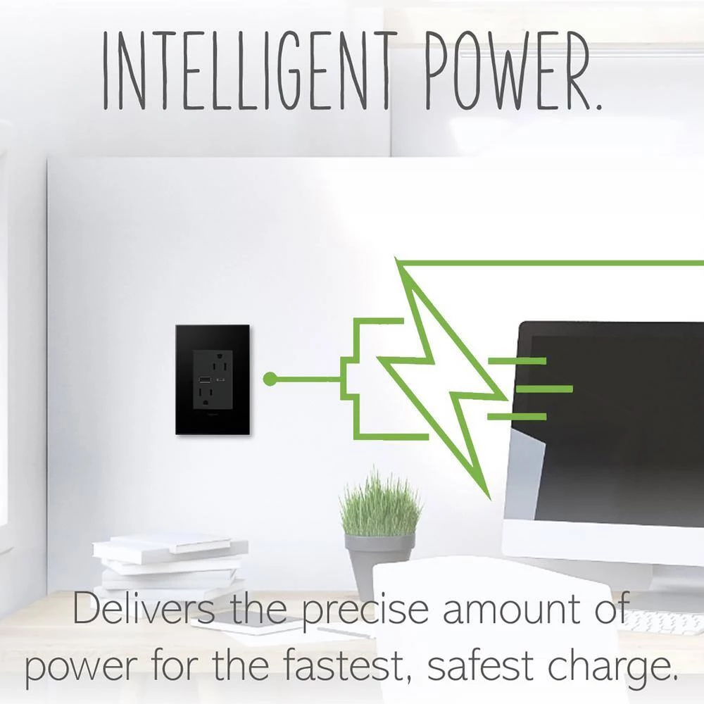 Adorne 15 Amp 120-Volt Duplex Outlet with 6.0 Amp Type A/C USB, Graphite by Legrand 9 Adorne 15 Amp 120-Volt Duplex Outlet with 6.0 Amp Type A/C USB, Graphite by Legrand - Image 7