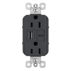 Radiant 15 Amp 125-Volt Decorator Duplex Outlet with 6.0 Amp Type A/C USB, Graphite by Legrand
