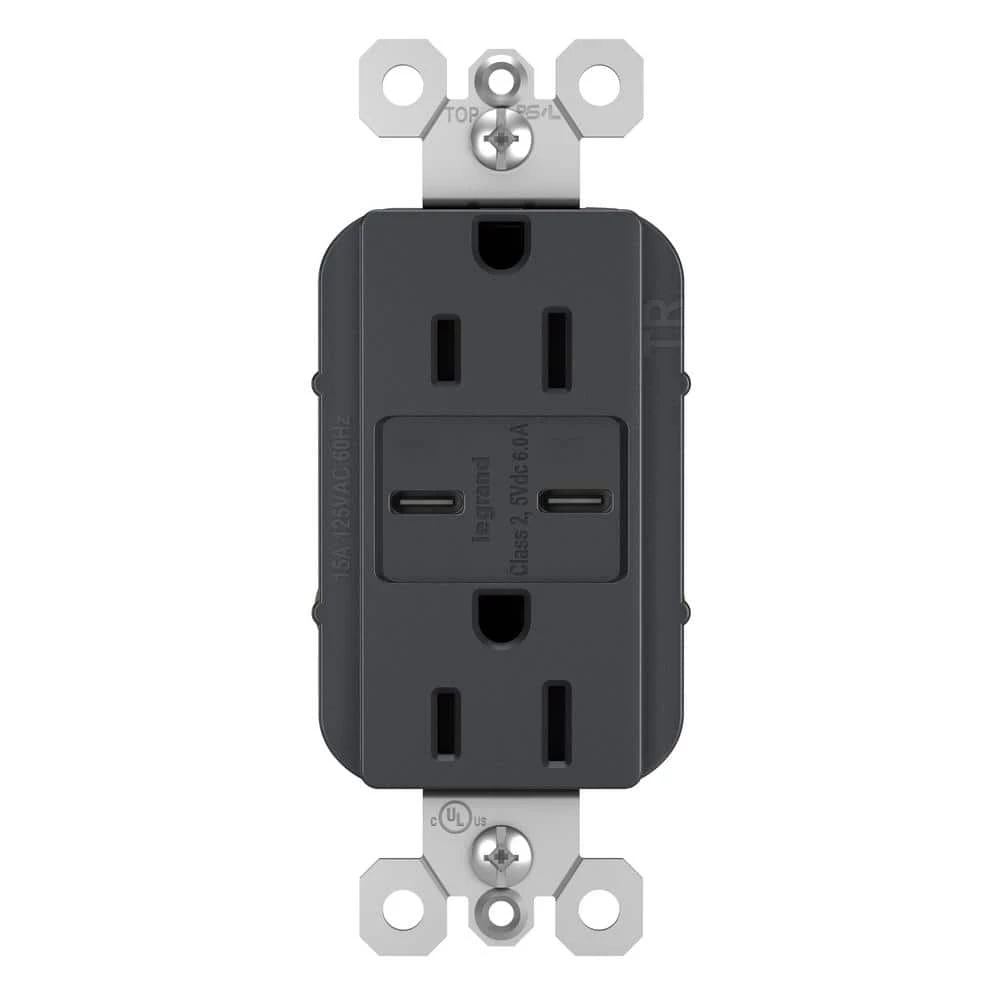 Radiant 15 Amp 125-Volt Decorator Duplex Outlet with 6.0 Amp Type C/C USB, Graphite by Legrand 3 Radiant 15 Amp 125-Volt Decorator Duplex Outlet with 6.0 Amp Type C/C USB, Graphite by Legrand