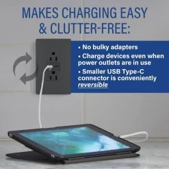 Radiant 15 Amp 125-Volt Tamper-Resistant Duplex Outlet with Ultra-Fast 6A PLUS 30W Power Delivery USB C/C, Graphite by Legrand -Legrand Sales graphite legrand electrical outlets receptacles r26usbpdgcc6 1f 1000