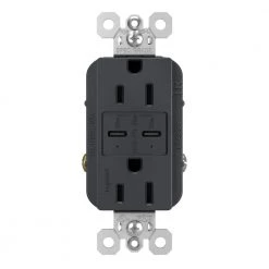 Radiant 15 Amp 125-Volt Tamper-Resistant Duplex Outlet with Ultra-Fast 6A PLUS 30W Power Delivery USB C/C, Graphite by Legrand