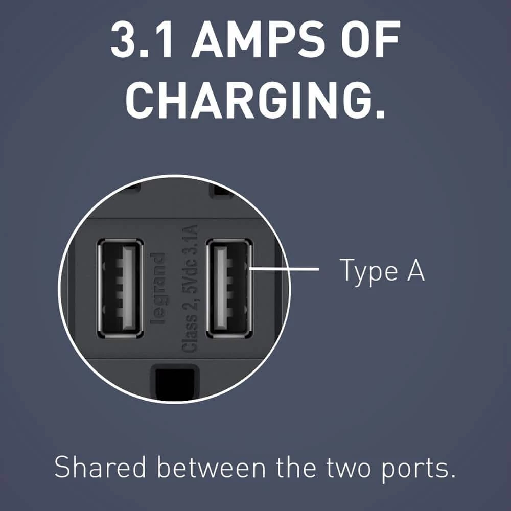 Radiant 15 Amp 125 Volt Duplex Outlet with 3.1 Amp USB, Graphite by Legrand 9 Radiant 15 Amp 125 Volt Duplex Outlet with 3.1 Amp USB, Graphite by Legrand - Image 7