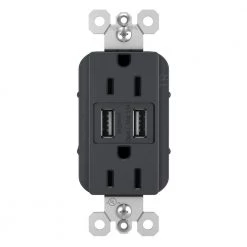 Radiant 15 Amp 125 Volt Duplex Outlet with 3.1 Amp USB, Graphite by Legrand