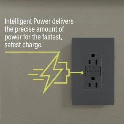 Radiant 20 Amp 125-Volt Tamper-Resistant Duplex Outlet with Ultra-Fast PLUS Power Delivery USB C/C, Graphite by Legrand -Legrand Sales graphite legrand electrical outlets receptacles tr20usbpdg 44 1000