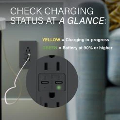 Radiant 20 Amp 125-Volt Tamper-Resistant Duplex Outlet with Ultra-Fast PLUS Power Delivery USB C/C, Graphite by Legrand -Legrand Sales graphite legrand electrical outlets receptacles tr20usbpdg 4f 1000