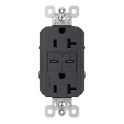 Radiant 20 Amp 125-Volt Tamper-Resistant Duplex Outlet with Ultra-Fast PLUS Power Delivery USB C/C, Graphite by Legrand