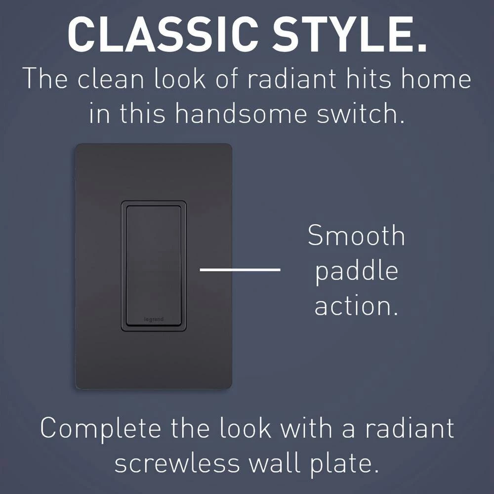 Radiant 15 Amp 120-Volt Single-Pole Decorator/Rocker Light Switch, Graphite by Legrand 11 Radiant 15 Amp 120-Volt Single-Pole Decorator/Rocker Light Switch, Graphite by Legrand - Image 9