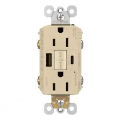 Radiant 15 Amp 125-Volt Tamper Resistant GFCI Residential/Commercial Decorator Duplex Outlet with A/C USB, Ivory by Legrand