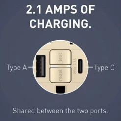 Radiant 20 Amp 125-Volt Tamper Resistant GFCI Residential/Commercial Decorator Duplex Outlet with Type A/C USB, Ivory by Legrand -Legrand Sales ivory legrand electrical outlets receptacles 2097trusbaci 4f 1000