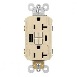 Radiant 20 Amp 125-Volt Tamper Resistant GFCI Residential/Commercial Decorator Duplex Outlet with Type A/C USB, Ivory by Legrand