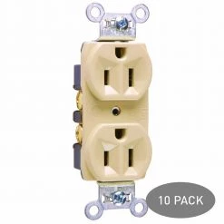 Pass & Seymour 15 Amp 125-Volt Commercial Grade Backwire Duplex Outlet, Ivory (10-Pack) by Legrand