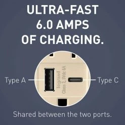 Radiant 15 Amp 125-Volt Decorator Duplex Outlet with 6.0 Amp Type A/C USB, Ivory by Legrand 13 Radiant 15 Amp 125-Volt Decorator Duplex Outlet with 6.0 Amp Type A/C USB, Ivory by Legrand -Legrand Sales ivory legrand electrical outlets receptacles r26usbac6i 4f 1000