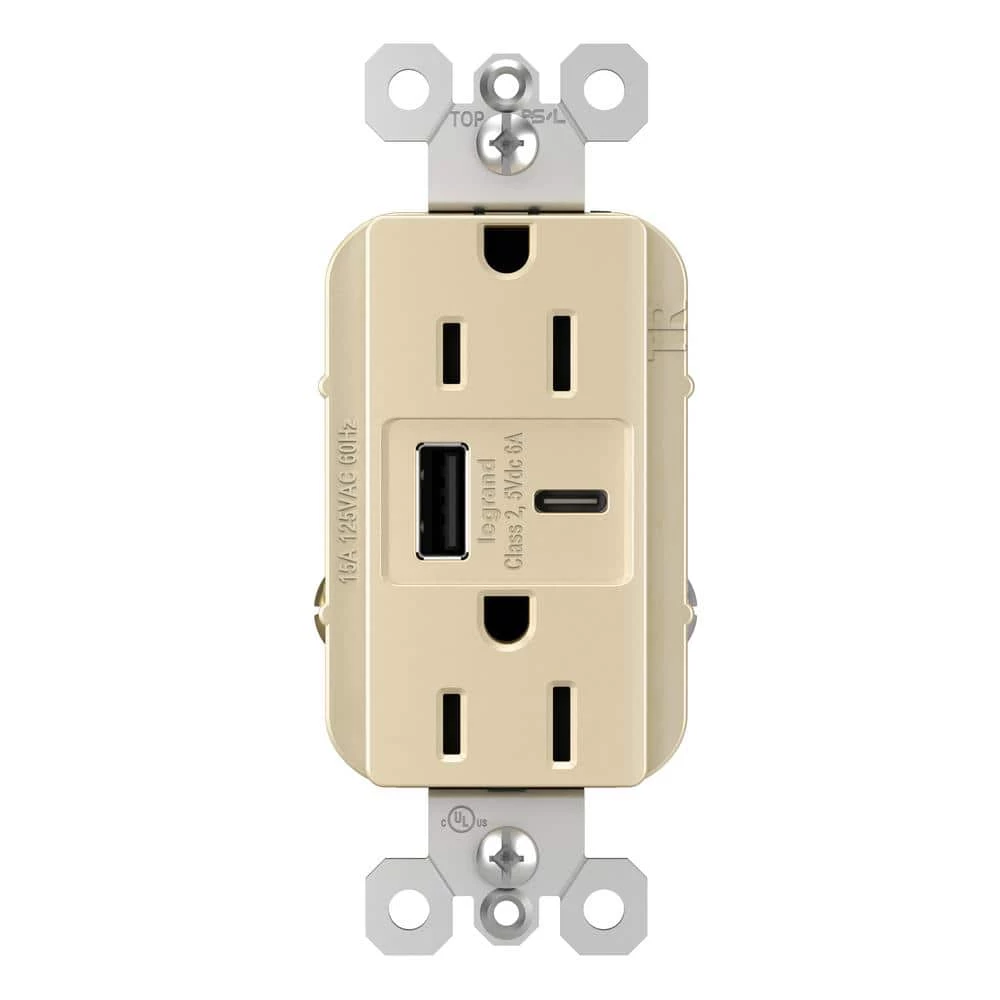 Radiant 15 Amp 125-Volt Decorator Duplex Outlet with 6.0 Amp Type A/C USB, Ivory by Legrand 3 Radiant 15 Amp 125-Volt Decorator Duplex Outlet with 6.0 Amp Type A/C USB, Ivory by Legrand