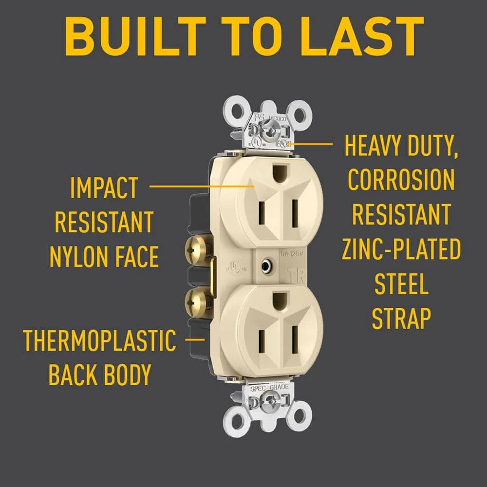 Pass & Seymour 15 Amp 125-Volt Tamper Resistant Commercial Grade Backwire Duplex Outlet, Ivory by Legrand 7 Pass & Seymour 15 Amp 125-Volt Tamper Resistant Commercial Grade Backwire Duplex Outlet, Ivory by Legrand - Image 5