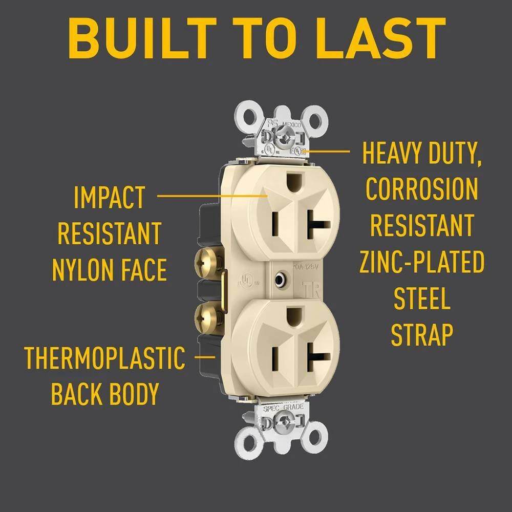 Pass & Seymour 20 Amp 125-Volt Tamper Resistant Commercial Grade Backwire Duplex Outlet, Ivory by Legrand 7 Pass & Seymour 20 Amp 125-Volt Tamper Resistant Commercial Grade Backwire Duplex Outlet, Ivory by Legrand - Image 5