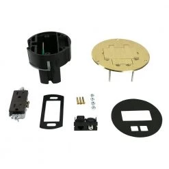 Wiremold Dual Service Floor Box Kit with 15 Amp Receptacle and 1 RJ45 Cat 5e Jack, Coax F Jack, Brass Cover by Legrand