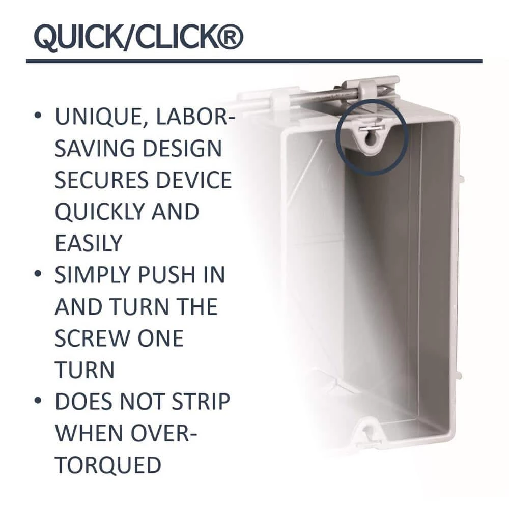 Pass & Seymour Slater New Work Plastic 1 Gang 18 Cu. In Wood & Steel Stud Bracket Box with Quick/Click by Legrand 5 Pass & Seymour Slater New Work Plastic 1 Gang 18 Cu. In Wood & Steel Stud Bracket Box with Quick/Click by Legrand - Image 3