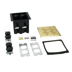 Wiremold WMFB Series 1/2 in. 15 Amp Rectangular Cover 4-Outlet Residential AC Floor Box, Brass Cover by Legrand