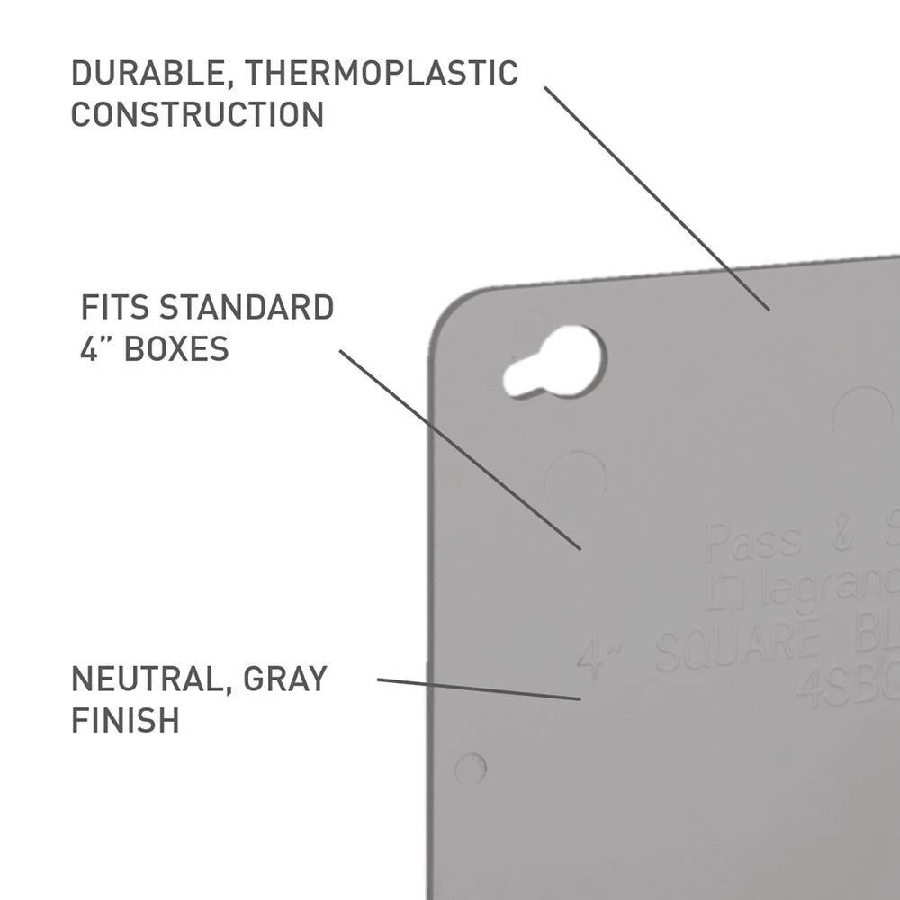 Pass & Seymour Slater 4 in. Plastic Square Box Cover, Gray by Legrand 4 Pass & Seymour Slater 4 in. Plastic Square Box Cover, Gray by Legrand - Image 2