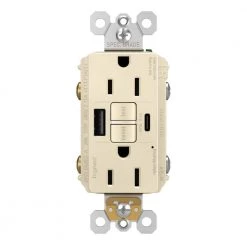 Radiant 15 Amp 125-Volt Tamper Resistant GFCI Residential/Commercial Decorator Duplex Outlet with A/C USB, Light Almond by Legrand