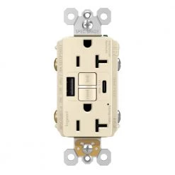 Radiant 20 Amp 125-Volt Tamper Resistant Self-Test GFCI Duplex Outlet with Type A/C USB, Light Almond by Legrand