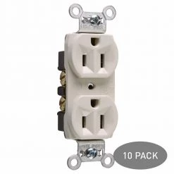 Pass & Seymour 15 Amp 125-Volt Commercial Grade Backwire Duplex Outlet, Light Almond (10-Pack) by Legrand