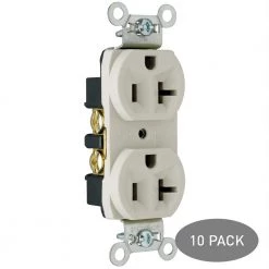 Pass and Seymour 20 Amp 125-Volt Commercial Grade Backwire Duplex Outlet, Light Almond (10-Pack) by Legrand